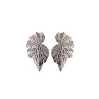 Iron Stud Earring, Leaf, silver color plated, fashion jewelry & for woman 