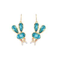 Zinc Alloy Rhinestone Drop Earring, Rabbit, gold color plated, fashion jewelry & for woman & with rhinestone, blue 