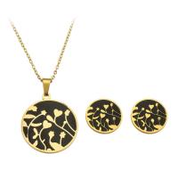 Enamel Stainless Steel Jewelry Sets, 316 Stainless Steel, Stud Earring & necklace, Round, Vacuum Plating, 2 pieces & fashion jewelry & for woman, two different colored .5 Inch 