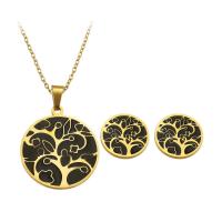 Enamel Stainless Steel Jewelry Sets, 316 Stainless Steel, Stud Earring & necklace, Round, Vacuum Plating, 2 pieces & fashion jewelry & for woman, two different colored .5 Inch 