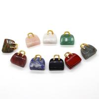 Gemstone Brass Pendants, Natural Stone, with Brass, Handbag, gold color plated & Unisex 22-23mm 
