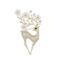 Shell Brooch, Brass, with Shell, Deer, fashion jewelry & micro pave cubic zirconia & for woman, golden 