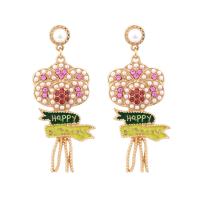 Zinc Alloy Rhinestone Drop Earring, with Plastic Pearl, Balloon, gold color plated, for woman & enamel & with rhinestone 