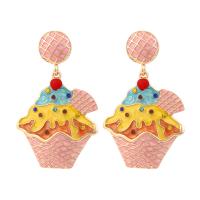 Zinc Alloy Rhinestone Drop Earring, Ice Cream, gold color plated, for woman & enamel & with rhinestone 