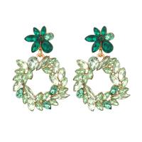 Zinc Alloy Rhinestone Drop Earring, Flower, gold color plated, for woman & with rhinestone & hollow, green 