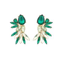 Zinc Alloy Rhinestone Drop Earring, gold color plated, vintage & for woman & with rhinestone, green 