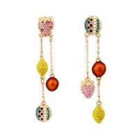 Zinc Alloy Rhinestone Drop Earring, with Plastic Pearl, Fruit, gold color plated, for woman & enamel & with rhinestone 