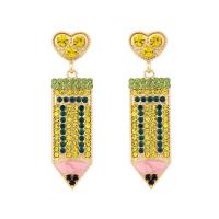 Zinc Alloy Rhinestone Drop Earring, pencil, gold color plated, for woman & enamel & with rhinestone 