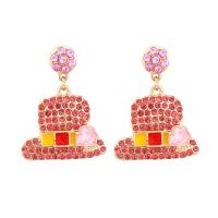 Zinc Alloy Rhinestone Drop Earring, Hat, gold color plated, for woman & enamel & with rhinestone 