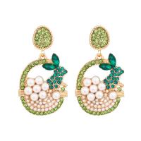 Zinc Alloy Rhinestone Drop Earring, with Plastic Pearl, Rabbit, gold color plated, for woman & with rhinestone 