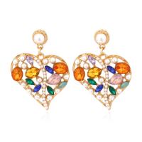 Zinc Alloy Rhinestone Drop Earring, with Plastic Pearl, Heart, gold color plated, for woman & with rhinestone 
