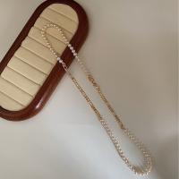 淡水真珠の真鍮チェーン・ネックレス, 天然有核フレッシュウォーターパール, とともに 銅, ファッションジュエリー & 女性用, ホワイト, 5-6mm, 長さ:約 63 センチ, 売り手 パソコン