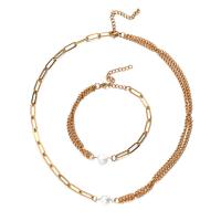 Natural Freshwater Pearl Jewelry Sets, 304 Stainless Steel, bracelet & necklace, with Freshwater Pearl, with 1.97inch extender chain, 2 pieces & fashion jewelry & for woman 4mm,5-8mm Approx 15.75 Inch, Approx 6.69 Inch 