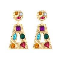 Zinc Alloy Rhinestone Drop Earring, Trapezium, gold color plated, vintage & for woman & with rhinestone 