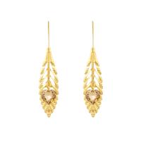 Zinc Alloy Rhinestone Drop Earring, Leaf, gold color plated, fashion jewelry & for woman & with rhinestone, golden 