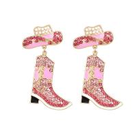 Zinc Alloy Rhinestone Drop Earring, Shoes, gold color plated, for woman & enamel & with rhinestone 