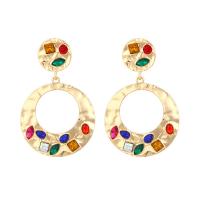 Zinc Alloy Rhinestone Drop Earring, Donut, gold color plated, vintage & for woman & with rhinestone 