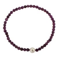 Natural Garnet Bracelet, with Plastic Pearl, polished, Unisex & faceted, purple Approx 6 Inch 