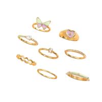 Цинковый сплав кольцо Установить, цинковый сплав, плакирован золотом, 8 шт. & ювелирные изделия моды & Женский & эмаль & со стразами, продается указан