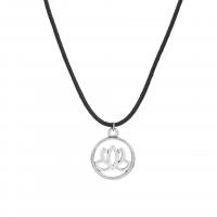 Zinc Alloy Necklace, with leather cord, with 5cm extender chain, Round, for woman & hollow, silver color Approx 45 cm 