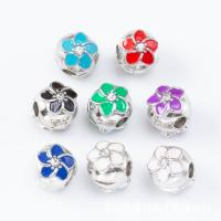 Enamel Zinc Alloy European Beads, Round, silver color plated, DIY & with rhinestone Approx 