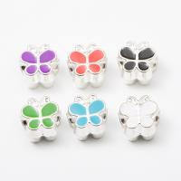 Enamel Zinc Alloy European Beads, Butterfly, silver color plated, DIY 10-15mm, Approx 