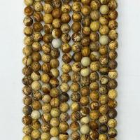Landschafts-Jaspis Perlen, Bild Jaspis, rund, natürlich, verschiedene Größen vorhanden, kakifarben, Länge:ca. 14.96 ZollInch, verkauft von Strang