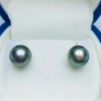 Natural Akoya Cultured Pearl Earrings, Akoya Cultured Pearls, fashion jewelry & for woman, malachite green, 9-10mm 