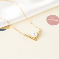 Akoya Zuchtperlen Halskette, mit Messing, Modeschmuck & für Frau & mit Strass, 7-8mm, Länge:ca. 17 ZollInch, verkauft von PC