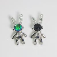 Cats Eye Pendants, Zinc Alloy, with Cats Eye, Rabbit, silver color plated, cute & DIY 