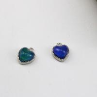 Cats Eye Pendants, Zinc Alloy, with Cats Eye, Heart, silver color plated, DIY & change their color according to the temperature, blue 