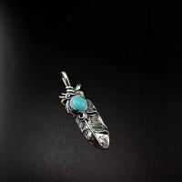 Zinc Alloy Feather Pendants, with Synthetic Turquoise, antique silver color plated, vintage & DIY, blue 