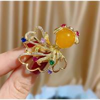 Resin Brooch, Brass, with Resin, Goldfish, real gold plated, micro pave cubic zirconia & for woman & hollow 