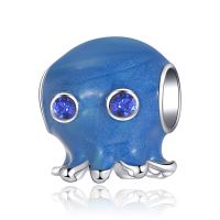 Enamel Zinc Alloy European Beads, Octopus, plated, DIY & with rhinestone, blue, 10mm 