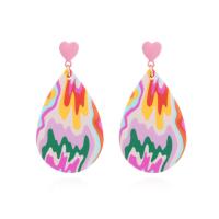 Polymer Clay Drop Earring, with Zinc Alloy, stoving varnish, fashion jewelry & for woman, pink 