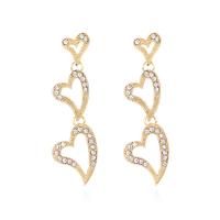 Zinc Alloy Rhinestone Drop Earring, fashion jewelry & for woman & with rhinestone & hollow, golden 