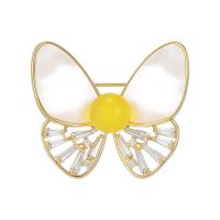 Shell Brooch, Brass, with Shell, Butterfly, gold color plated, micro pave cubic zirconia & for woman 
