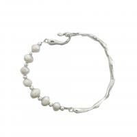 Zinc Alloy Pearl Bracelets, Freshwater Pearl, with Zinc Alloy, Branch, silver color plated, fashion jewelry & for woman Approx 17 cm 