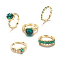 Zinc Alloy Ring Set, gold color plated, 5 pieces & fashion jewelry & for woman & with rhinestone, two different colored 