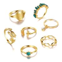 Zinc Alloy Ring Set, gold color plated, 7 pieces & fashion jewelry & for woman & with rhinestone, two different colored 