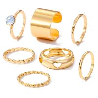 Zinc Alloy Ring Set, gold color plated, 7 pieces & fashion jewelry & for woman & with rhinestone, golden 