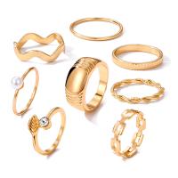 Zinc Alloy Ring Set, with ABS Plastic Pearl, gold color plated, 8 pieces & fashion jewelry & for woman & with rhinestone, golden 