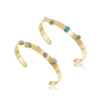 Stainless Steel Cuff Bangle, 316L Stainless Steel, with Natural Stone, 14K gold plated, Adjustable & fashion jewelry & for woman, golden, 5.6mm, Inner Approx 65mm 