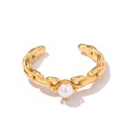 Cultured Freshwater Pearl Finger Ring, 314 Stainless Steel, with Freshwater Pearl, Vacuum Ion Plating, fashion jewelry & for woman, golden 