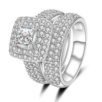 Латунь кольцо Установить, Геометрический узор, покрытый платиной, 2 шт. & Мужская & разный размер для выбора & инкрустированное микро кубического циркония, размер:6-9, продается указан