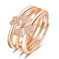 Cubic Zirconia Micro Pave Brass Finger Ring, Cupronickel, Four Leaf Clover, plated, three pieces & adjustable & micro pave cubic zirconia & for woman US Ring 