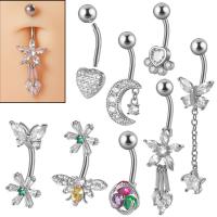 Stainless Steel Belly Ring, 304 Stainless Steel, Unisex & micro pave cubic zirconia, original color 