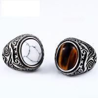 Gemstone Stainless Steel Finger Ring, 304 Stainless Steel, with Gemstone, fashion jewelry & for man, original color 
