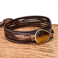Wrap Bracelets, Tiger Eye, with Wax Cord, vintage & fashion jewelry & multilayer & Unisex, brown Approx 31.5 Inch 