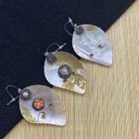 Natural Freshwater Shell Pendants, with Rhinestone Clay Pave & Resin & Plastic Pearl, Leaf, DIY 